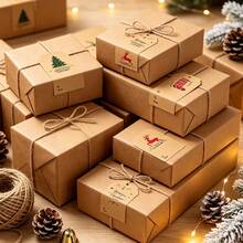 300pcs/Roll Christmas Kraft Paper Decorative Sealing Stickers 7.5*5cm Polygon Stickers 4 Patterns Baking Packaging Sealing Stickers Envelope Gift Sealing Stickers DIY Decorative Stickers Bottle Jar Label Stickers PVC Self-Adhesive Label Roll Stickers - Multicolor - View 6