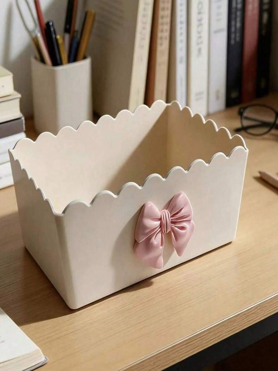 Bowknot Storage Box, Vanity Makeup Organizer, Bathroom Countertop Storage Box, Desk Office Supplies Organizer - Multicolor - View 1