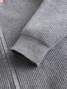 Boys Casual Hooded Zip-Up Long Sleeve Knit Cardigan Sweater With Contrast Color Ribbed Ribbed Texture, Simple Versatile Style For Daily Casual School Wear, Spring Autumn Winter - Grey - View 5