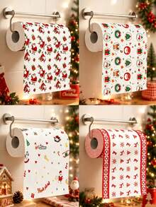1 Roll Christmas Toilet Paper, Christmas Print Paper Towels, Santa Claus, Reindeer, Snowflake Patterns, Multi-Layer Folded Continuous Roll, Merry Christmas Home Decor, Christmas Decoration, Home Decor, Bathroom Decor, Kitchen Decor - Christmas - View 2