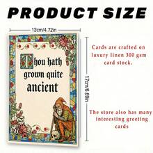 1/3 Sets Vintage Humorous Birthday Greeting Card, "Thou Hath Grown Quite Ancient," Featuring A Stained Glass Border And Old Dwarf Skeleton Elements, Suitable For Elders/Old Friends, With Sturdy Paper And Vibrant Printing - A - View 4