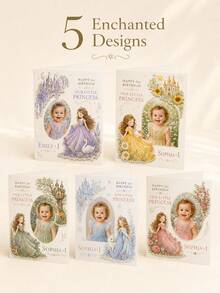 Custom Photo First Birthday Greeting Card, Personalized Picture Card With Princess Castle, Purple Floral And Swan Theme, Baby Girl 1st Birthday Celebration Card, Keepsake Gift For Daughter, Granddaughter, Niece, Family And Friends - Multi-color - View 3
