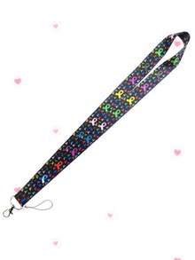 1pc Loving White Pink Ribbon Breast Cancer Awareness Pattern Mobile Phone Lanyard Bow Card Holder Black Pink Key Card Holder Lanyard, Suitable For Event Souvenirs Or Gifts - Multicolor - View 7