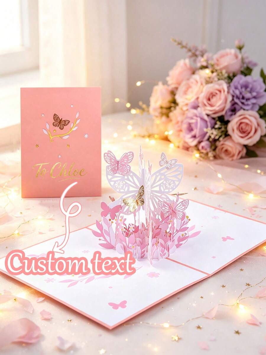 1pc Customizable Vibrant 3D Pop-Up Greeting Card With Colorful Butterflies And Flowers - Perfect For Birthday, Teacher Appreciation, Thanksgiving, Anniversary, Wedding And Mother's Day - A Unique And Memorable Celebration Tool For Everyone - Single Piece - View 1