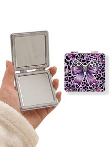 1pc Y2K Leopard Print Portable Makeup Mirror, Double-Sided Folding Pocket Mirror, PU Leather Travel Makeup Mirror (Leopard, Heart, Bow, Cherry, Lips, Glitter & Rhinestone Patterns), Mini Handheld Makeup Mirror For Women, Y2K Style Beauty Accessory Gift - Multicolor - View 11