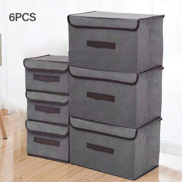Set de 6 cajas de almacenamiento grises tres grandes y tres pequeñas organizadores para guardar ropa y accesorios caja plegable para armario guardarropa multiuso resistente APOX