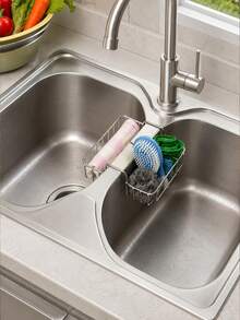 4/3/2/1pc Hanging Sponge Storage Rack, Stainless Steel Kitchen Sink Organizer, Hanging Storage Basket For Sponge, Brush, Cloth, Steel Wool, Rust-Proof Drainage Design, Convenient Hook Installation On Kitchen Countertop Sink Edge - Multicolor - View 3