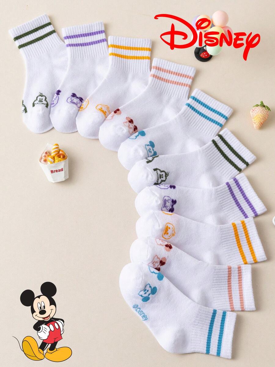 10/5/1 Pair Disney Cartoon Character Mid-Calf Socks For Kids, Christmas Socks, Student Daily Wear, Back To School - Multicolor - View 1