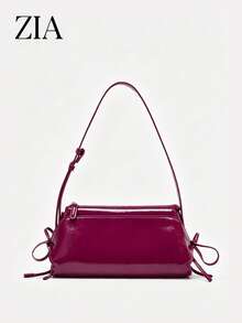 European And American Fashion Solid Color Bow Patent Leather Shoulder Bag - Hot Pink - View 1