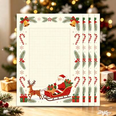 Christmas Theme Stationery, 30 Sheets/Pack, Snowflake Candy Reindeer Santa Claus Pattern, High-Quality Paper Exquisite Printing, Suitable For Writing Letters Or Messages, Also Can Be Used For Christmas Decoration