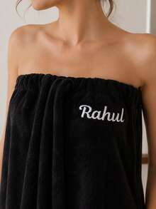 1PC Long Strapless Terry Towel Bath Wrap Dress With Custom Embroidery,Customizable Text Detail And Adjustable Tie Closure,4 Size Choices For Indoor Home Space, Home Essential For Bathroom And Bedroom,Nice Holiday Gift Option For Household Family - Multicolor - View 7