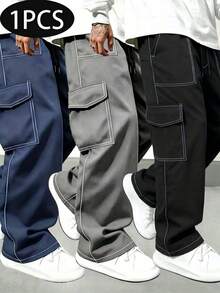 Men's All-Season Striped Multi-Pocket Sports Casual Outdoor Cargo Pants - Black - View 2