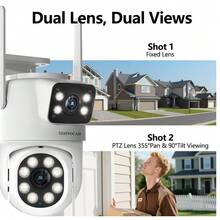 szsinocam Kamera Keamanan Rumah Lensa Ganda 1080P, Tampilan Layar Ganda, Kamera Pengawasan Bertenaga USB WiFi 2.4G, Pelacakan Gerakan Manusia, Penglihatan Malam Berwarna, Audio Dua Arah, Cocok untuk Pemantauan Rumah - Putih - View 2