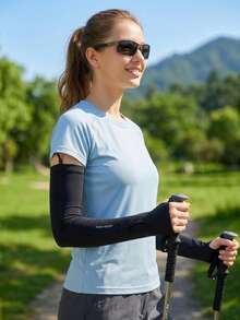 XIONGMAO UV Protection Arm Sleeves, Breathable Quick-Dry Elastic Cycling Sleeves With Thumb Hole, Sun Protection Sports Sleeves - Black - View 1