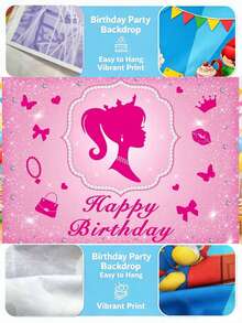 Splendor Sweet Pink Heart Fashion Theme Party Photo Background Cloth, Crown Bag Lipstick Print Background Banner, Birthday Celebration Party Supplies - Multicolor - View 6