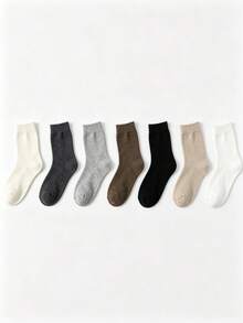 7 Pairs Women Winter Thick Thermal Wool Socks, Soft Knit Solid Color Mid‑Calf Socks, Warm Cozy Casual Socks For Fall Winter - Multicolor - View 6