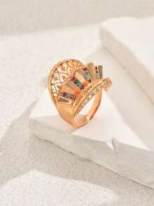 1pc Vintage Fashion Unique Design Hollow Carved Asymmetrical Opening Adjustable Ring, Suitable For Women's Evening Party, Wedding, Celebration, Holiday Gift - Multicolor - View 9