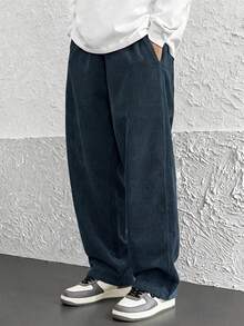 American Retro Corduroy Straight Leg Pants, Men's Fashion Versatile Casual Khaki Long Pants, Suitable For Autumn/Winter - Grey - View 1