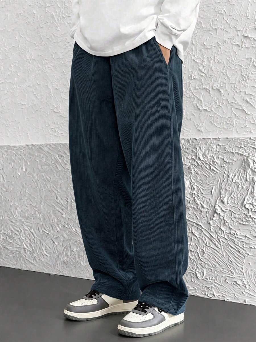 American Retro Corduroy Straight Leg Pants, Men's Fashion Versatile Casual Khaki Long Pants, Suitable For Autumn/Winter - Grey - View 1