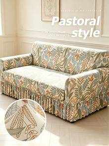 1pc Printed Ruffled Elastic Sofa Cover, One-Piece Full Coverage Sofa Protector, Living Room Home Decor, Machine Washable - Multicolor - View 7