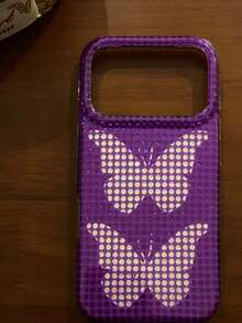 Ins Vintage Polka Dot Butterfly Solid Color Protective Case Compatible With Iphone 17 Pro Max/16 Pro/15, Personalized Women's Anti-Drop Girly Phone Shell - Purple - View 4