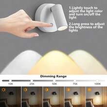 1pc/2pcs Rotating Night Light Wall Lamp, USB Powered, Rechargeable Battery, Magnetic Fixed LED Reading Light, Touch Adjustable Color Temperature And Brightness, Suitable For Bedroom Bedside, Cabinet, Living Room, Desk, Bar Decoration Display, Birthday, Christmas, Perfect Gift - Multi-color - View 9
