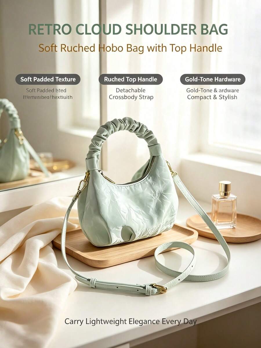 New Pleated Cloud Bag, Mini Handbag, Crossbody Bag, High-End Cloud Mini Bag, Lightweight Luxury Vintage Small Bag