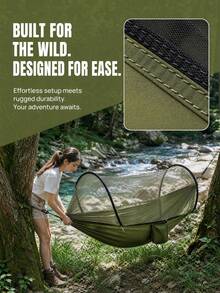 1pc Camping Hammock With Built‑In Mosquito Bug Net, Portable Lightweight Parachute Nylon Hanging Bed, Anti‑Insect Hammock Tent With Side Storage Pocket, Outdoor Swing Bed For Hiking, Backpacking, Garden Backyard Camping Use - Multicolor - View 3