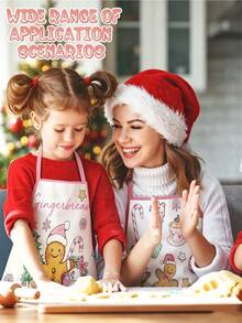 4/2pcs Christmas Apron, Featuring A Pink Cookie Man Design. Suitable For Kitchen Cooking, Festivals And Parties. A Great Gift To Give To Friends. - Multicolor - View 4
