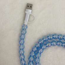 Crystal AB Finished Bead 4 In 1 Charging Cable Compatible With Most Phone Models Perfect Holiday Gift For Women Ideal New Year Gift For Ladies Adorable Things For Girls - Blue Crystal - View 4