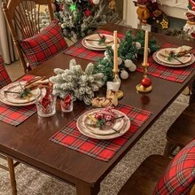 1/2/6pcs Classic Scottish Plaid Rectangular Placemats, Wrinkle-Resistant And Durable, Suitable For Christmas Party, Family Gathering Table Decor - Red - View 5