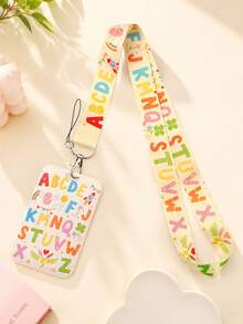 1pc Cute Letter Lanyard Keychain - Colorful Floral Design With "ABCD" Letters, Durable ID Holder, Suitable For Keys, Credit Cards, And Additions, Perfect Gift For Fans, Cute Keychain Accessory - A - View 5