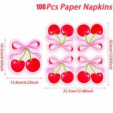 Bow Cherry Napkins Cute Cherry Shape Disposable Napkins Red Pink Paper Luncheon Dinner Napkin For Birthday Wedding Bridal Shower Table Supplies - Blue - View 11