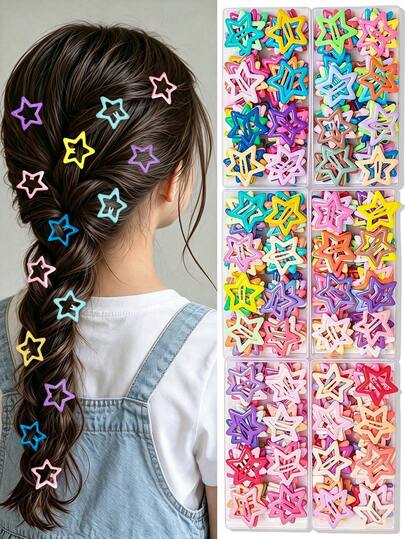 120/80/40/24/12 Peças Presilhas de Cabelo BB Estrela de Cinco Pontas Colorida Y2K, Duráveis e Não Danificantes, Acessórios de Cabelo Doces e Fofos Presilhas de Cabelo Básicas - Adequadas para Meninas e Jovens, Uso Diário, Férias, Escola,