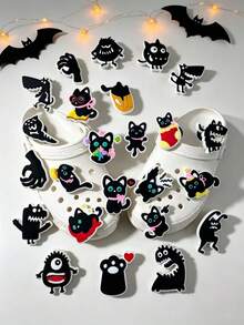 20pcs Cartoon Halloween Funny Cat Shoe Charm Set, Cute DIY Shoe Decoration (Random Pattern) - Multicolor - View 5