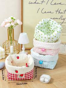1pc Plaid Pattern Desktop Storage Basket, Makeup Brush Organizer, Skincare Storage Container Home Decor Solution, Woven Fabric Desktop Accessory Organizer, Suitable For Bedroom, Living Room, Office Organization - Multicolor - View 5