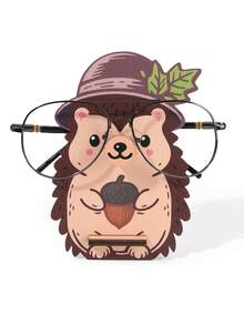 1pc Cute Hedgehog Eyeglasses Stand, Wooden Glasses Holder, Fruit‑Holding Hedgehog Desktop Spectacle Display Rack, Creative Desk Decor Ornament, Home Office Tabletop Decoration Gift - Multicolor - View 10