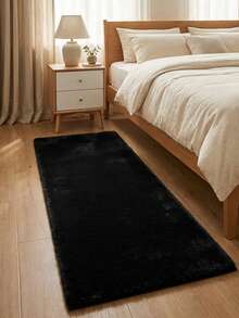 1pc Black Faux Rabbit Fur Rectangular Rug, Holiday Gift, Holiday Decor, Modern Minimalist Ins Style, Fluffy Soft Touch, Smooth And Soft, Warm And Comfortable, Winter Warm Plush Carpet, Fuzzy Skin-Friendly Material, Non-Slip Bottom, Low Shedding, Easy To Clean And Maintain, Machine Washable, Creates Cozy Atmosphere, Suitable For Bedroom, Living Room, Hallway, Study, Vanity, Walk-In Closet, Bedside Rug, Sofa Rug, Coffee Table Rug, Tea Table Mat, Floor Mat, Holiday Decor Rug, Home Decor Essential, All Season Use - Black - View 2