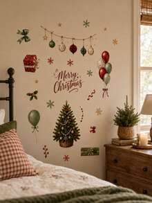 SUPSTICKER 1 Sheet Christmas Wall Stickers, Christmas Tree Gift Balloon & Ornament Design, 12.8*18.6 Inch, Home Party Decor - Christmas - View 2