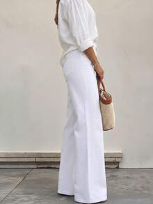 Women's Fashion Casual Straight Leg Jeans, Versatile Comfortable Daily Street Style, White, Autumn - White - View 2