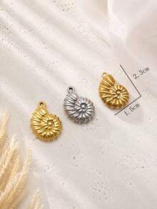1 Set 7pcs Stainless Steel 18K Gold Plated Oil-Drip Seashell Necklace Pendants, Ocean Style Beach Vacation Multi-Shape Pendants, DIY Necklace & Earring Jewelry Accessories - Multicolor - View 4