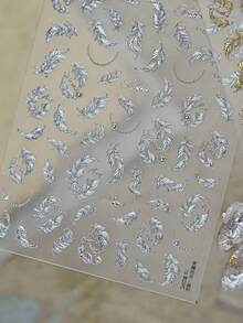 1 3D Crystal Diamond Silver Nail Art Luxury Sticker Self-Adhesive New Retro Exquisite DIY Style Nail Charm Sticker Metal Texture Feather Sticker Nail Art Accessory Sticker - Silver - View 4