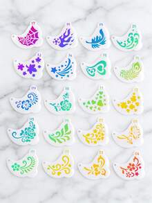 20PCS Temporary Tattoo Stencils, Floral Heart Pattern Reusable Flash Card Templates, DIY Hollow Face Eye Corner Graffiti Stencils, Adult Music Festival, Body Art Stencils - White - View 4