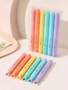 6pcs Macaron Color Fluorescent Markers, Wide Chisel Tip, Quick-Drying Water-Based Ink, Soft Pastel Colors, Suitable For Notes, Study, Planner, Journal, Scrapbook, School And Office Supplies - Multi-color - View 6