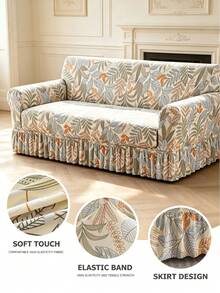 1pc Printed Ruffled Elastic Sofa Cover, One-Piece Full Coverage Sofa Protector, Living Room Home Decor, Machine Washable - Multicolor - View 5