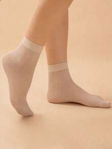 3/6/10 Pairs Women's Apricot 15D Thigh-High Socks, Anti-Puncture, Core-Spun, Sexy, Ultra-Thin, Ultra-Transparent, Versatile For JK, Over-The-Knee Socks, Home, Commute, Party, Gift - Apricot - View 6