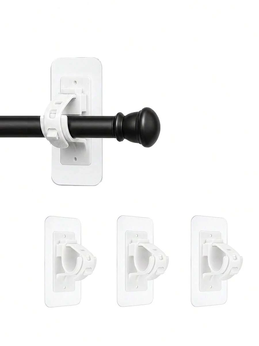 4/2pcs No-Drill Curtain Rod Brackets, Self-Adhesive Multi-Function Hooks, Transparent Style, Suitable For Rental, Dorm, Kitchen, Home, Bathroom - Multicolor - View 1