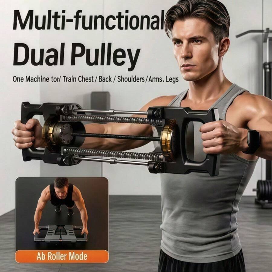 ZM Health 2‑In‑1 Dual‑Function Fitness Equipment Chest Expander & Ab Roller Trainer, Full‑Body Home Gym Workout For Chest Back Arm Leg Abdominal Core Strength Training - Multicolor - View 1