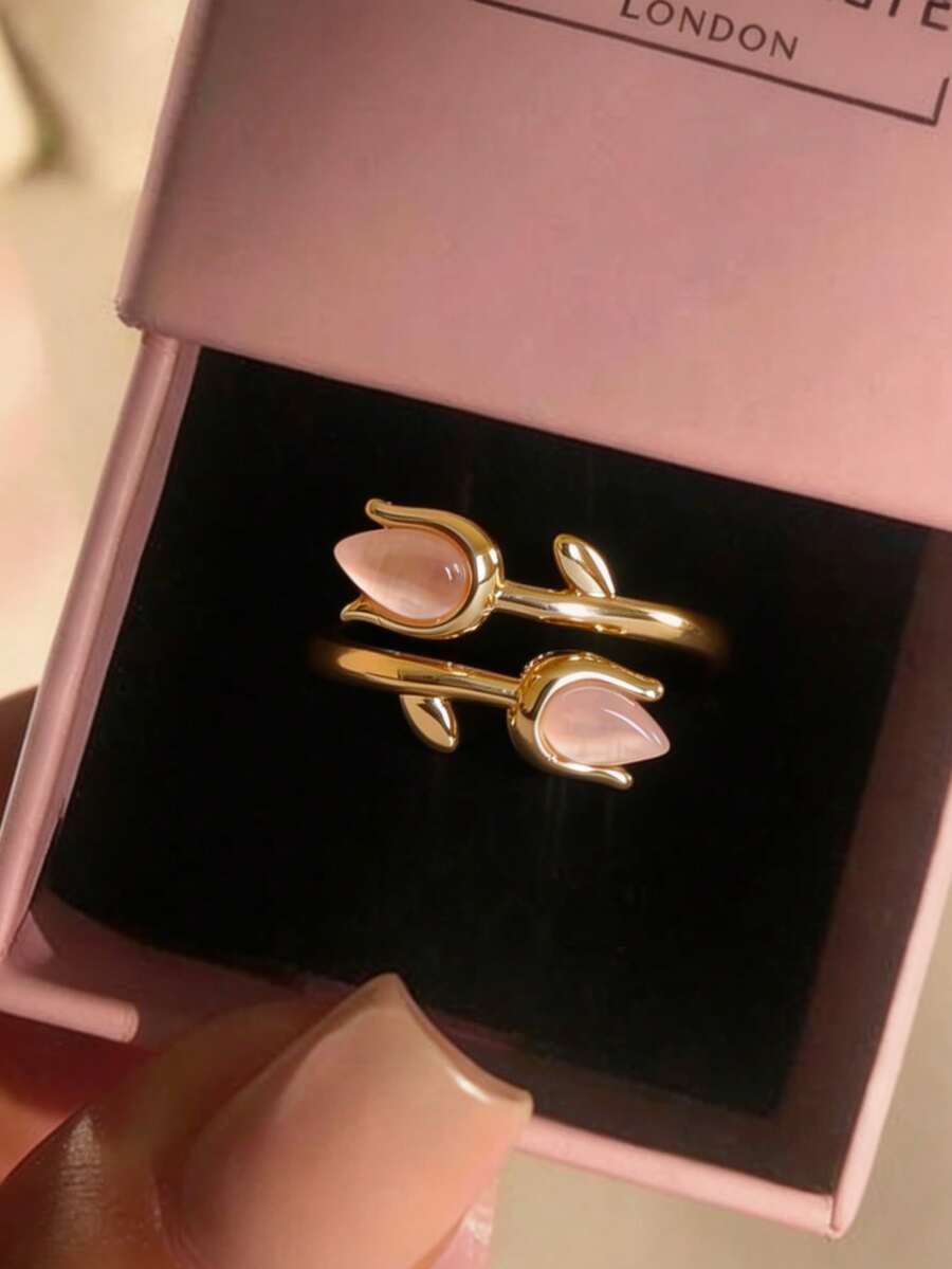 1pc Dainty Adjustable Flower Ring,Natural Inspired Ring,Romantic Floral Style,Perfect For Parties,Holiday Vacation DailyWear(No Box)