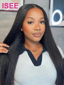 ISEE V-Shape Sew-In Human Hair Wig, Curly & Straight, Natural, 180% Density, Glueless, 14-16" Bob, 18-30" Regular Length, Unprocessed Virgin Hair - S1 - View 2